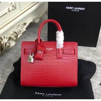 Saint Laurent Classic Nano Sac De Jour Bag in Embossed Crocodile Leather Red 2021 (YID-210827057)