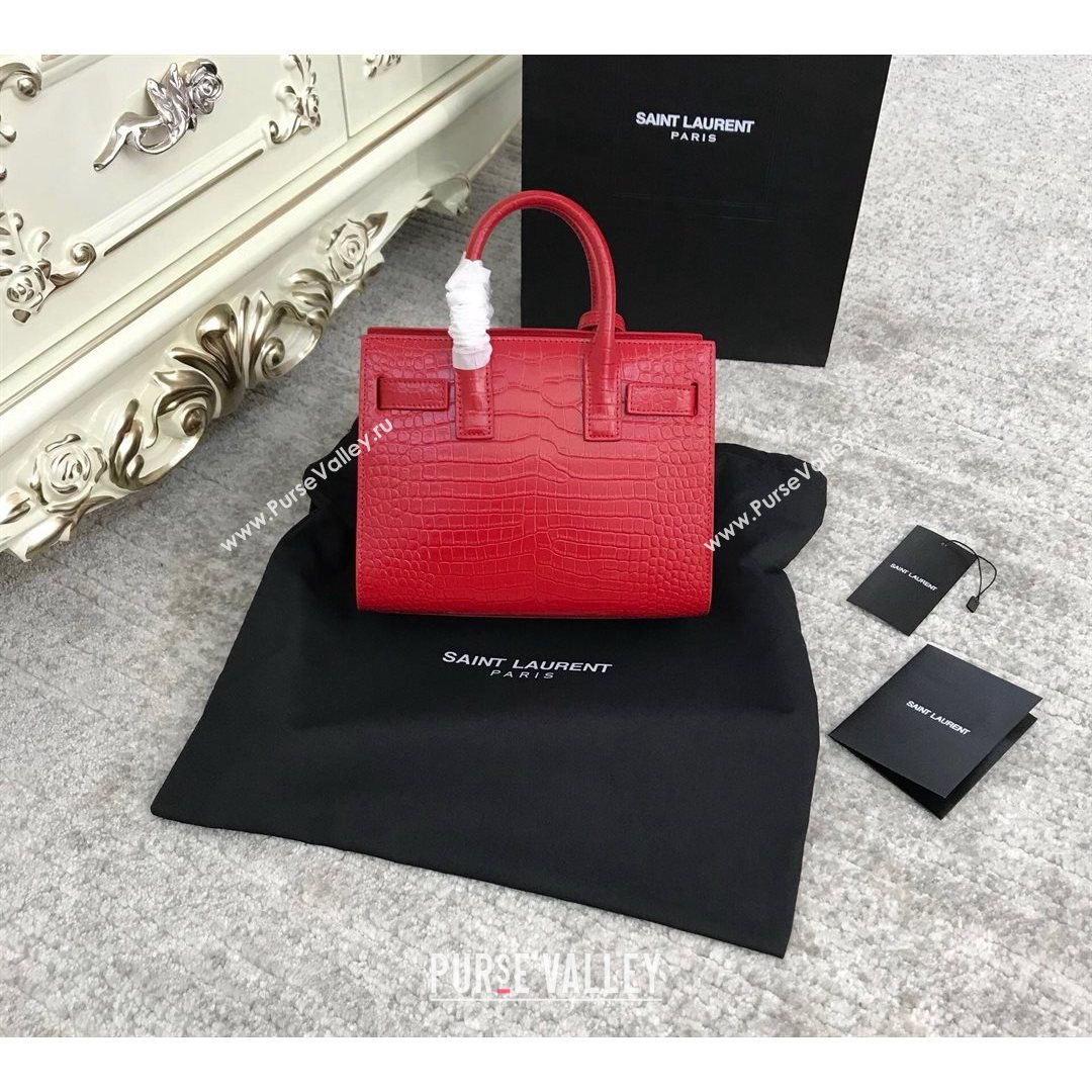 Saint Laurent Classic Nano Sac De Jour Bag in Embossed Crocodile Leather Red 2021 (YID-210827057)