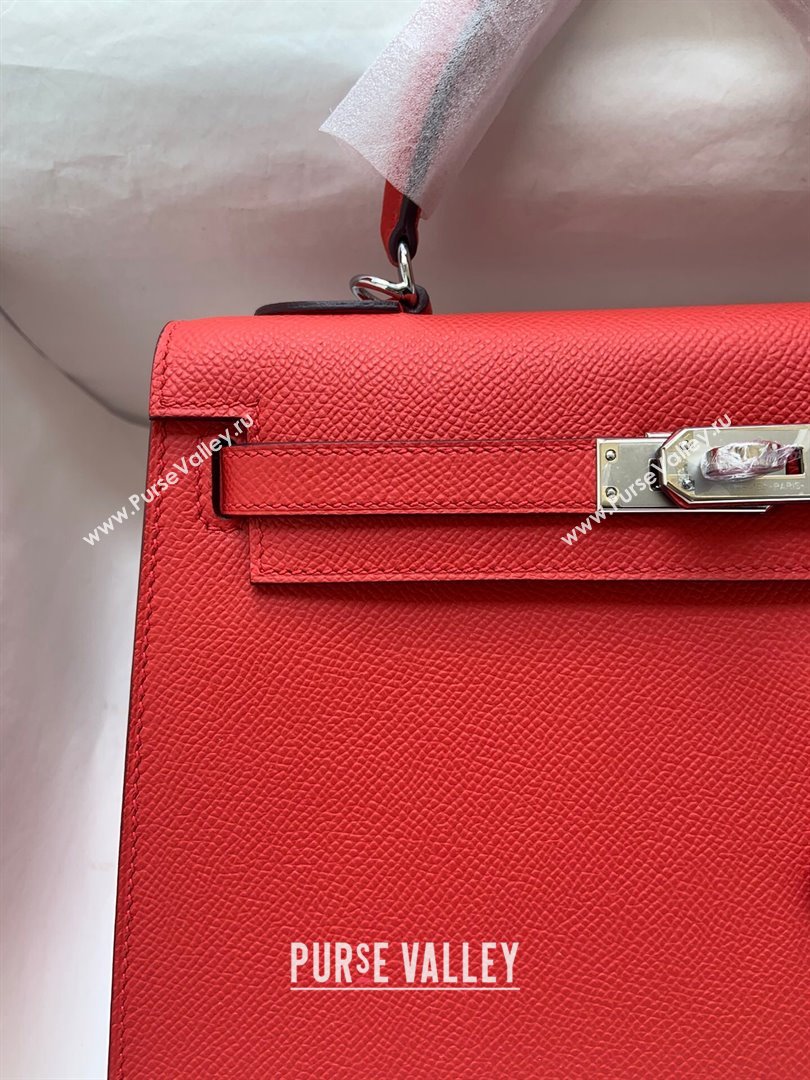 Hermes Kelly 25/28/32cm Bag in Original Epsom Leather Red/Silver 2024 (Handmand) (M-24021921)