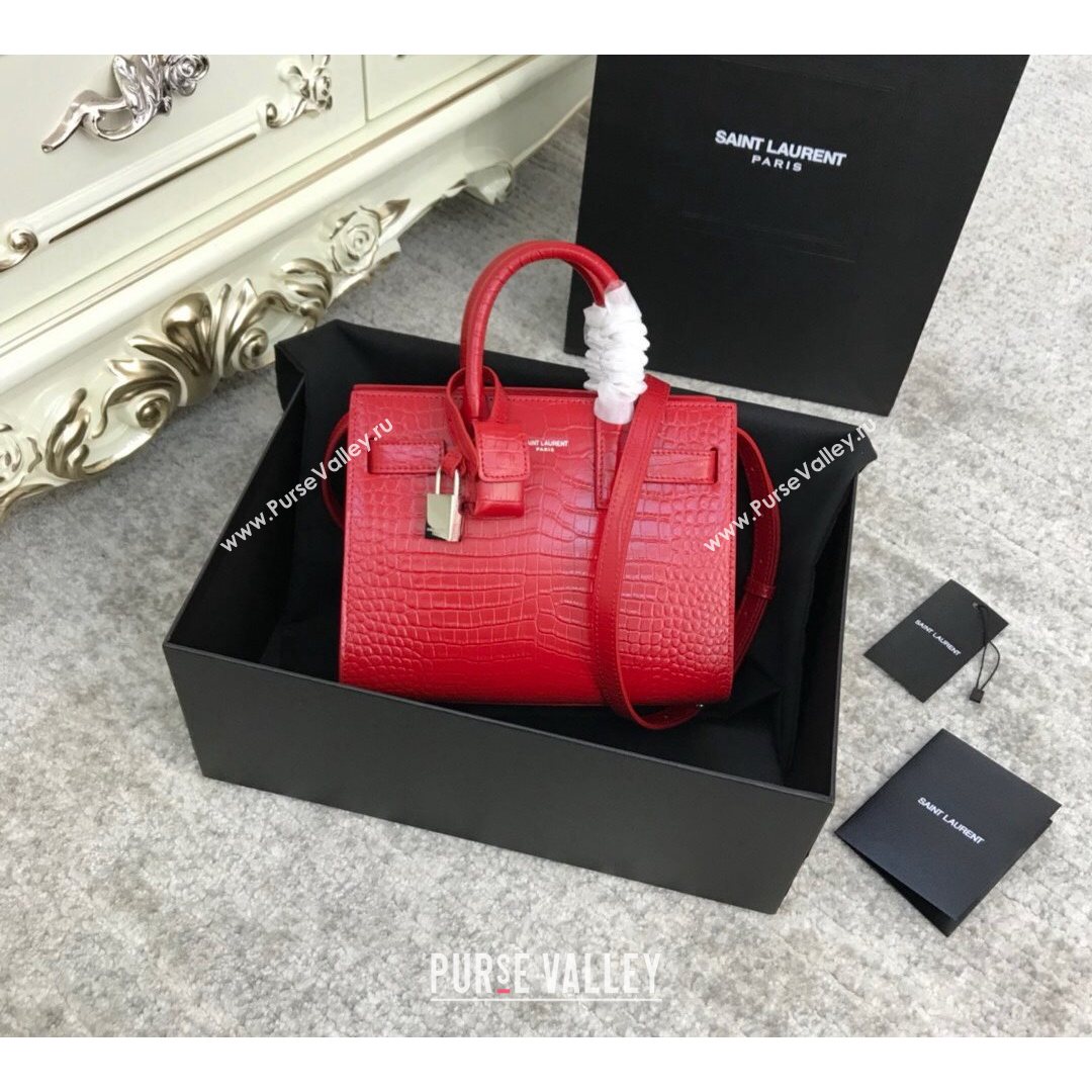 Saint Laurent Classic Nano Sac De Jour Bag in Embossed Crocodile Leather Red 2021 (YID-210827057)