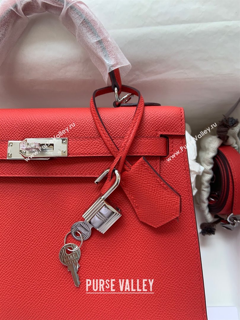 Hermes Kelly 25/28/32cm Bag in Original Epsom Leather Red/Silver 2024 (Handmand) (M-24021921)