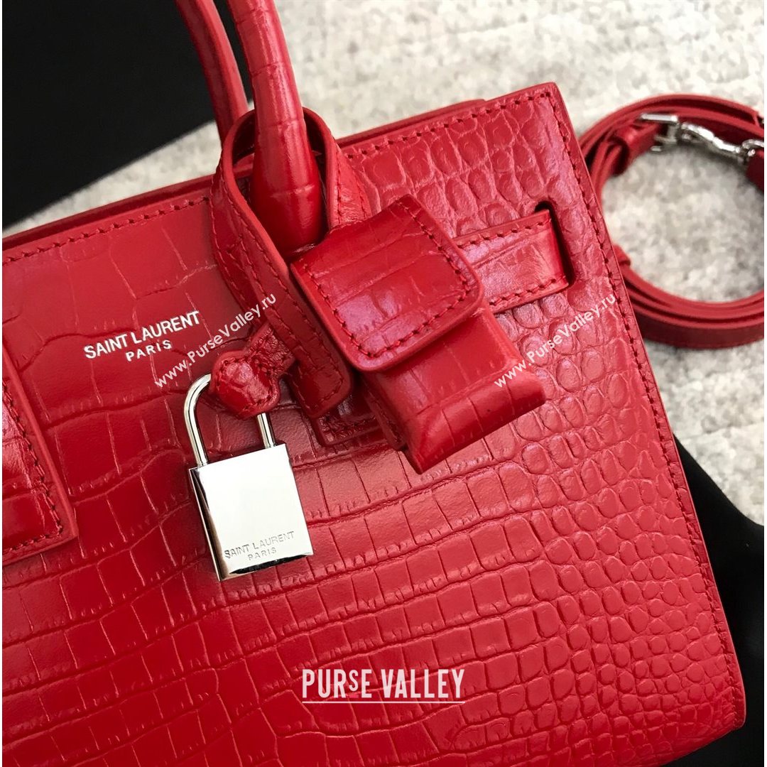 Saint Laurent Classic Nano Sac De Jour Bag in Embossed Crocodile Leather Red 2021 (YID-210827057)