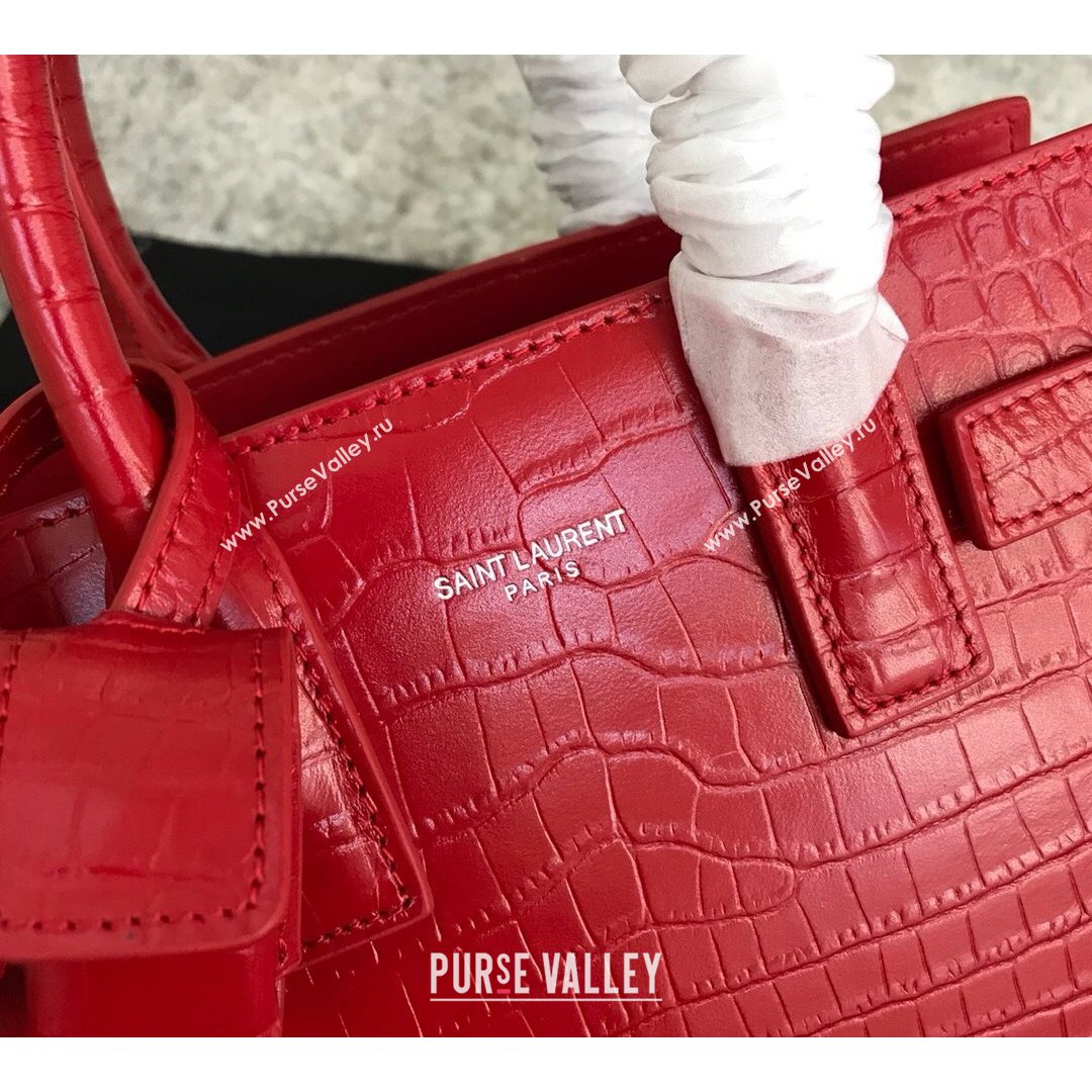 Saint Laurent Classic Nano Sac De Jour Bag in Embossed Crocodile Leather Red 2021 (YID-210827057)