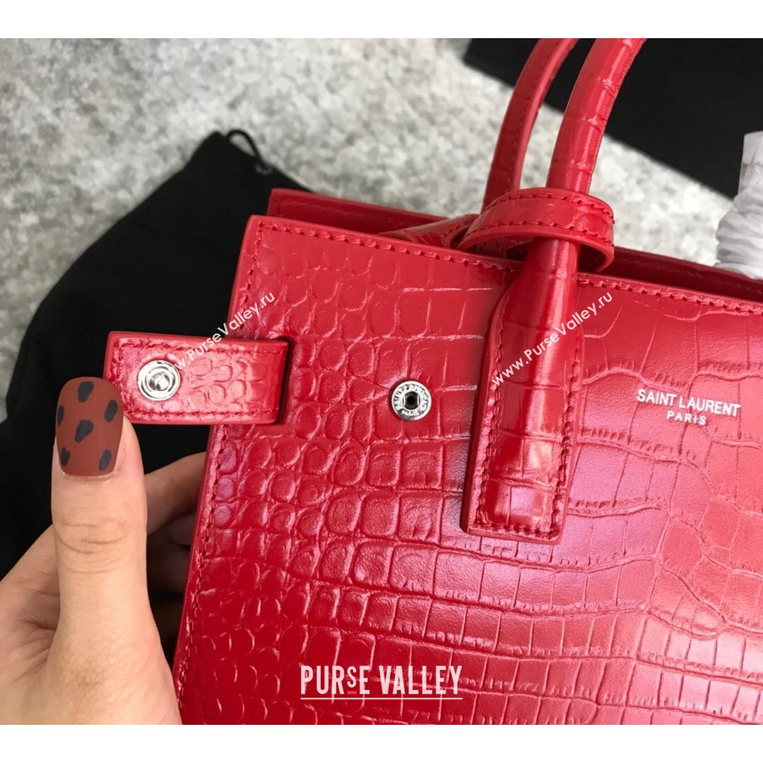 Saint Laurent Classic Nano Sac De Jour Bag in Embossed Crocodile Leather Red 2021 (YID-210827057)