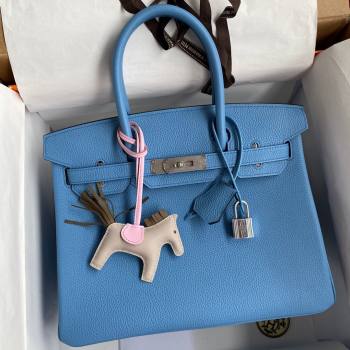 Hermes Birkin 30cm/35cm Bag in Original Togo Leather Paradiso Blue/Silver 2024 (Full Handmade) (XYA-24040908)
