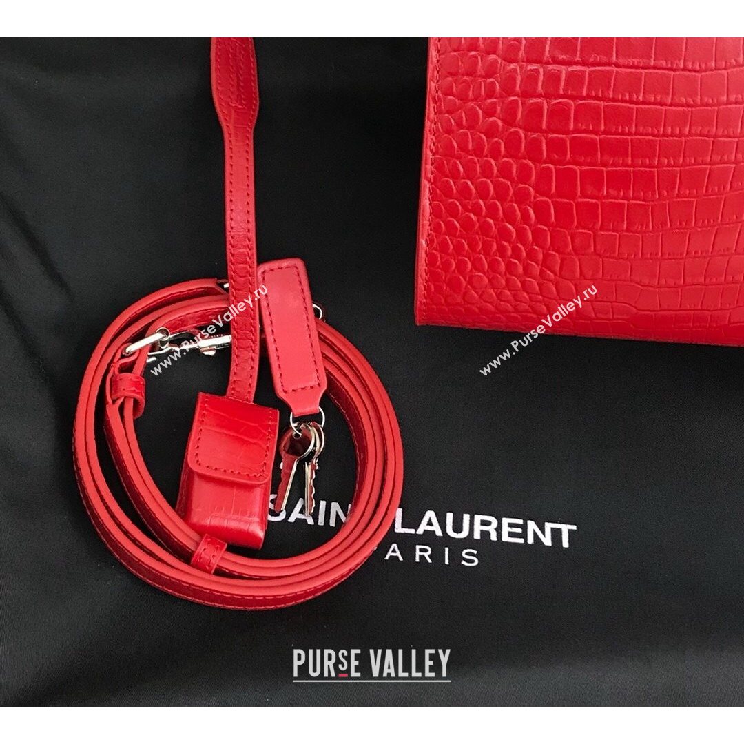Saint Laurent Classic Nano Sac De Jour Bag in Embossed Crocodile Leather Red 2021 (YID-210827057)