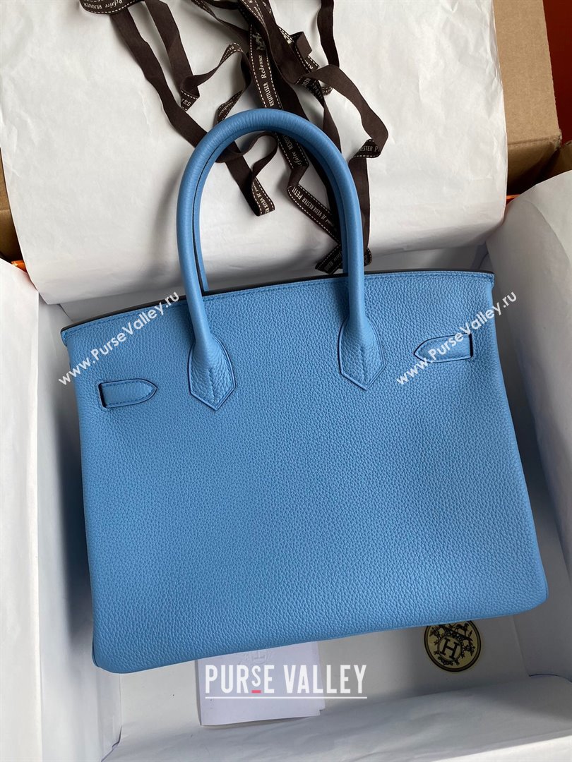 Hermes Birkin 30cm/35cm Bag in Original Togo Leather Paradiso Blue/Silver 2024 (Full Handmade) (XYA-24040908)