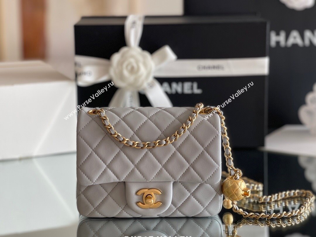 Chanel Lambskin Mini Square Flap Bag with Gold-Tone Metal Ball Chain AS1786 Grey 2024 Top Quality (SHUNY-24072217)