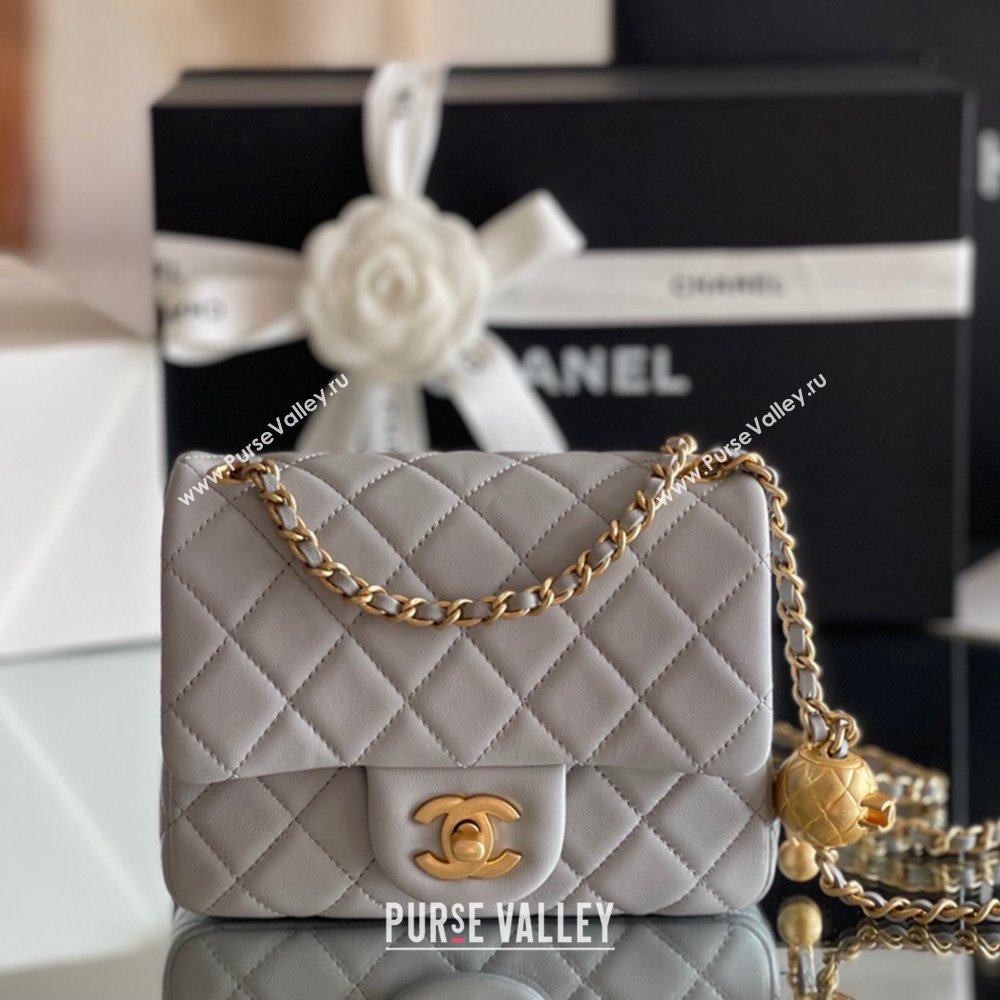 Chanel Lambskin Mini Square Flap Bag with Gold-Tone Metal Ball Chain AS1786 Grey 2024 Top Quality (SHUNY-24072217)