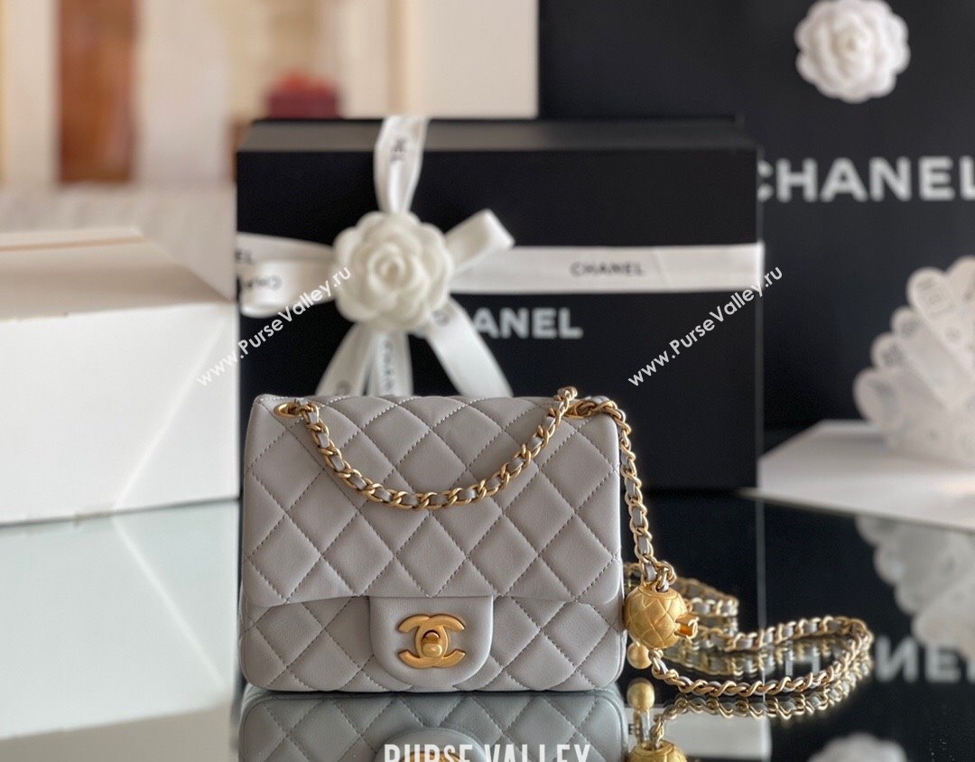 Chanel Lambskin Mini Square Flap Bag with Gold-Tone Metal Ball Chain AS1786 Grey 2024 Top Quality (SHUNY-24072217)