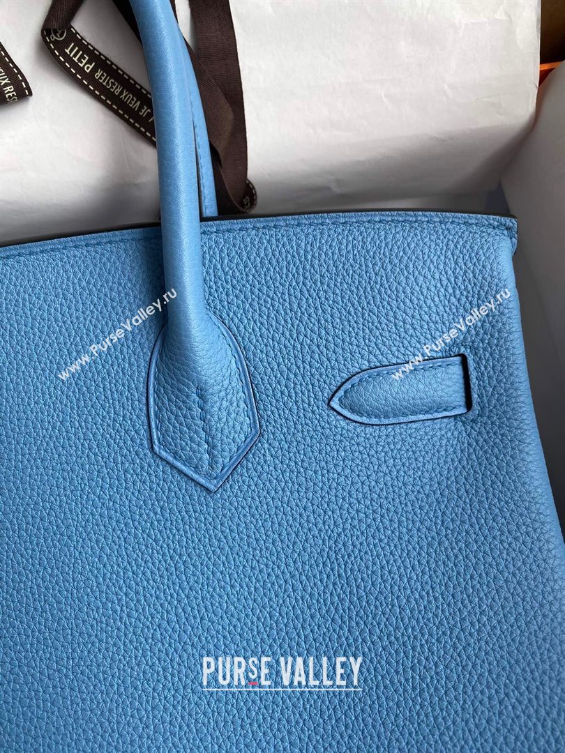 Hermes Birkin 30cm/35cm Bag in Original Togo Leather Paradiso Blue/Silver 2024 (Full Handmade) (XYA-24040908)