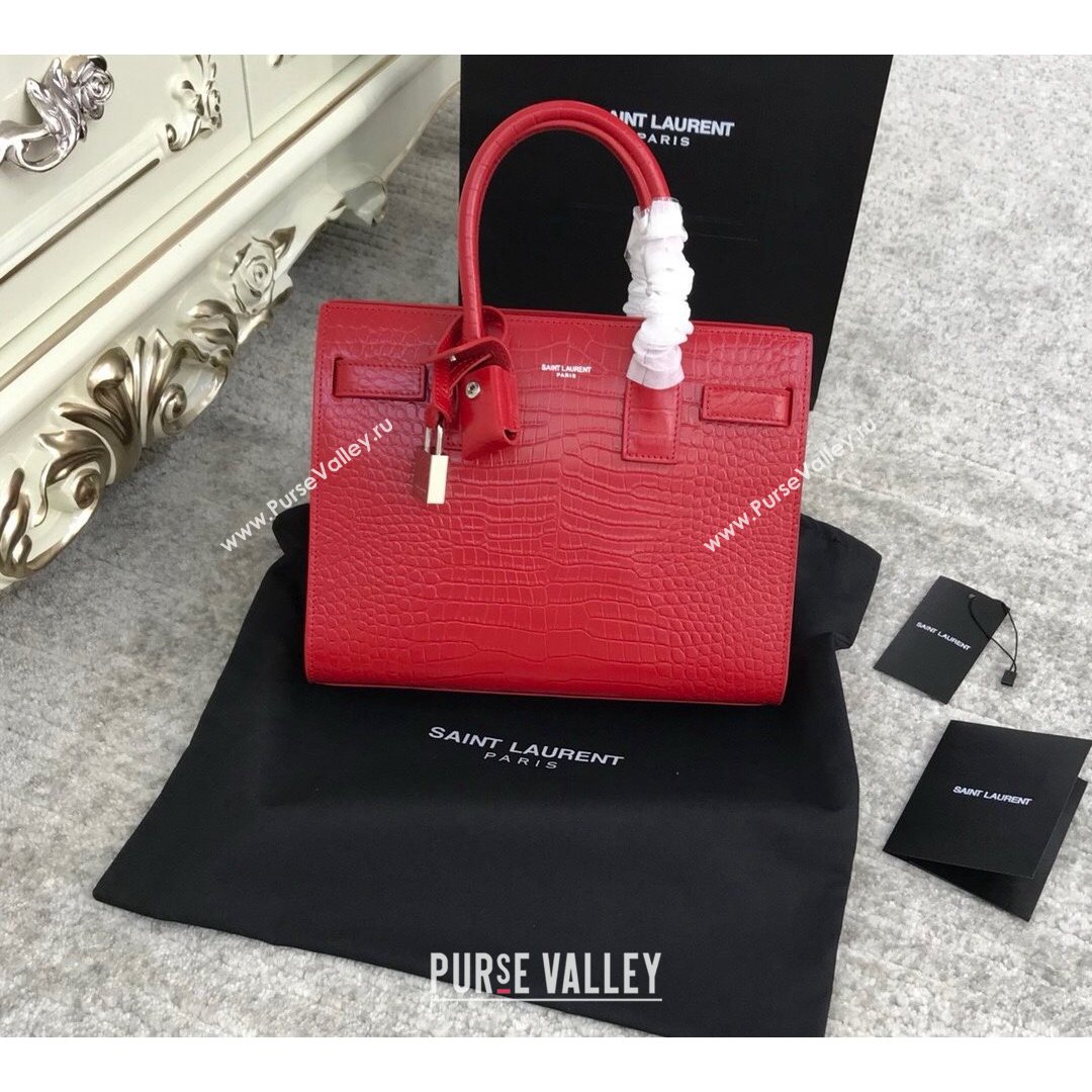 Saint Laurent Classic Baby Sac De Jour Bag in Embossed Crocodile Leather Red 2021 (YID-210827058)