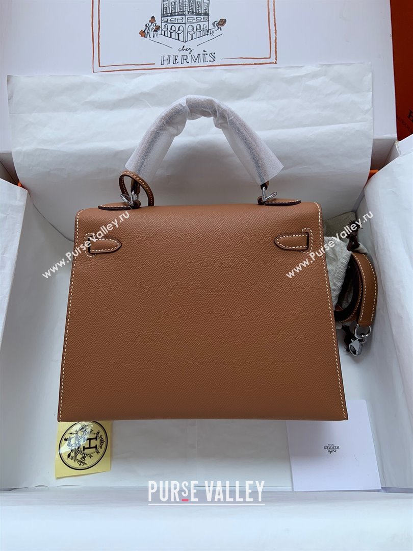 Hermes Kelly 25/28/32cm Bag in Original Epsom Leather Brown/Silver 2024 (Handmand) (M-24021922)