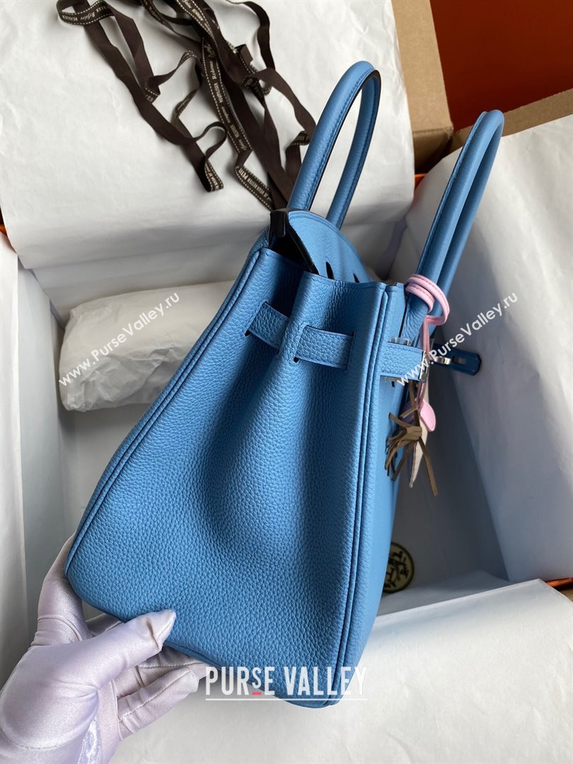 Hermes Birkin 30cm/35cm Bag in Original Togo Leather Paradiso Blue/Silver 2024 (Full Handmade) (XYA-24040908)