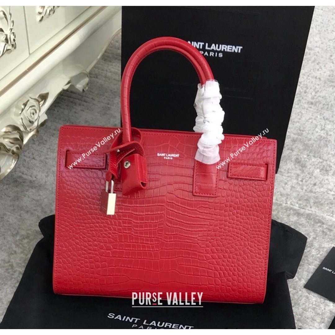 Saint Laurent Classic Baby Sac De Jour Bag in Embossed Crocodile Leather Red 2021 (YID-210827058)