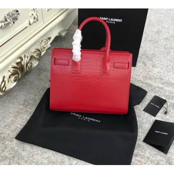 Saint Laurent Classic Baby Sac De Jour Bag in Embossed Crocodile Leather Red 2021 (YID-210827058)