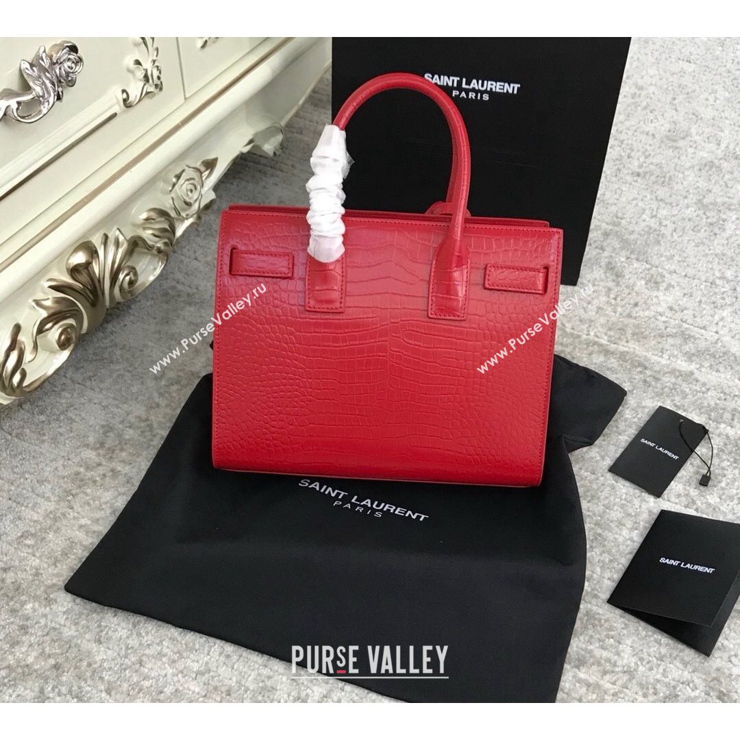 Saint Laurent Classic Baby Sac De Jour Bag in Embossed Crocodile Leather Red 2021 (YID-210827058)