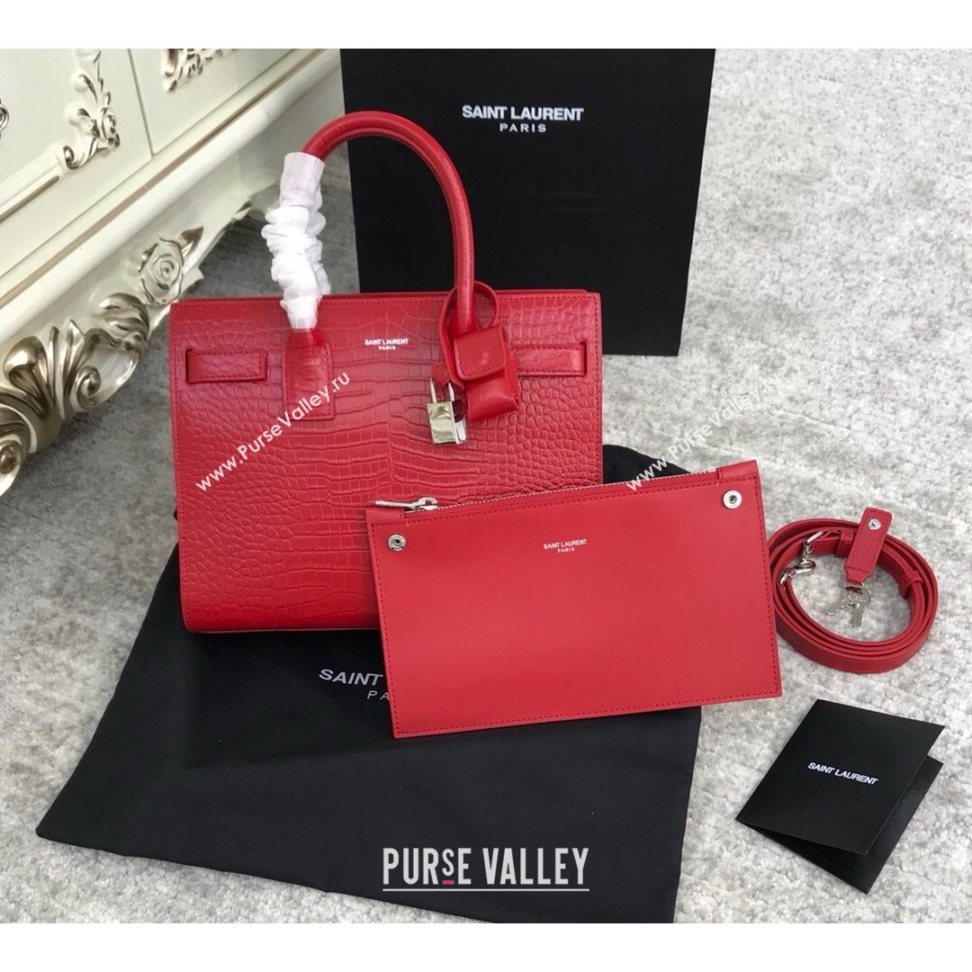 Saint Laurent Classic Baby Sac De Jour Bag in Embossed Crocodile Leather Red 2021 (YID-210827058)