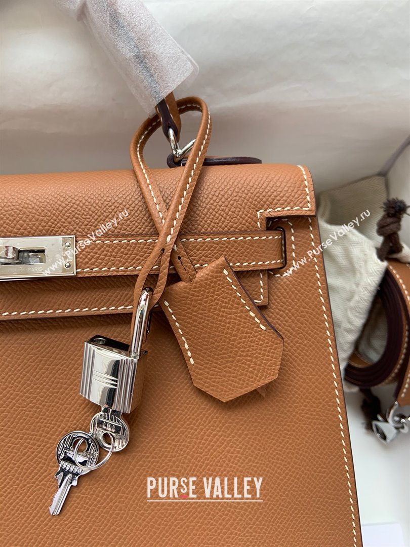 Hermes Kelly 25/28/32cm Bag in Original Epsom Leather Brown/Silver 2024 (Handmand) (M-24021922)