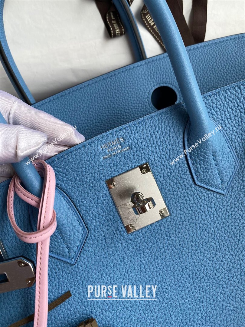 Hermes Birkin 30cm/35cm Bag in Original Togo Leather Paradiso Blue/Silver 2024 (Full Handmade) (XYA-24040908)