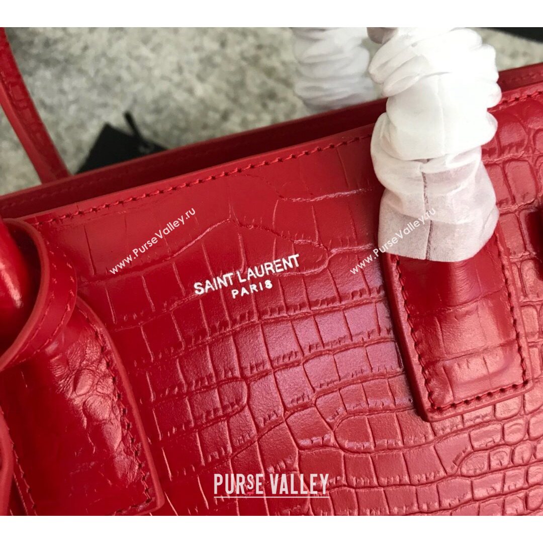 Saint Laurent Classic Baby Sac De Jour Bag in Embossed Crocodile Leather Red 2021 (YID-210827058)