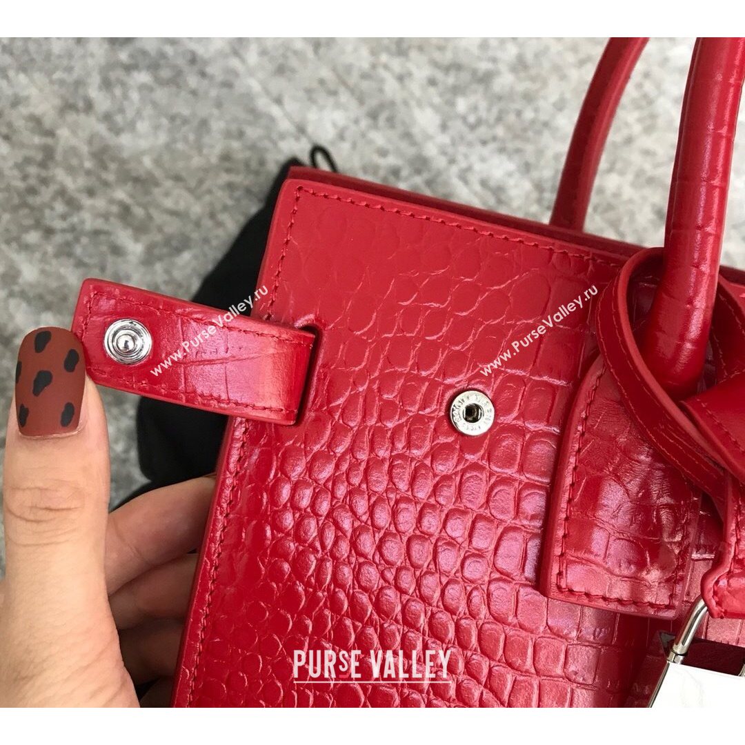 Saint Laurent Classic Baby Sac De Jour Bag in Embossed Crocodile Leather Red 2021 (YID-210827058)