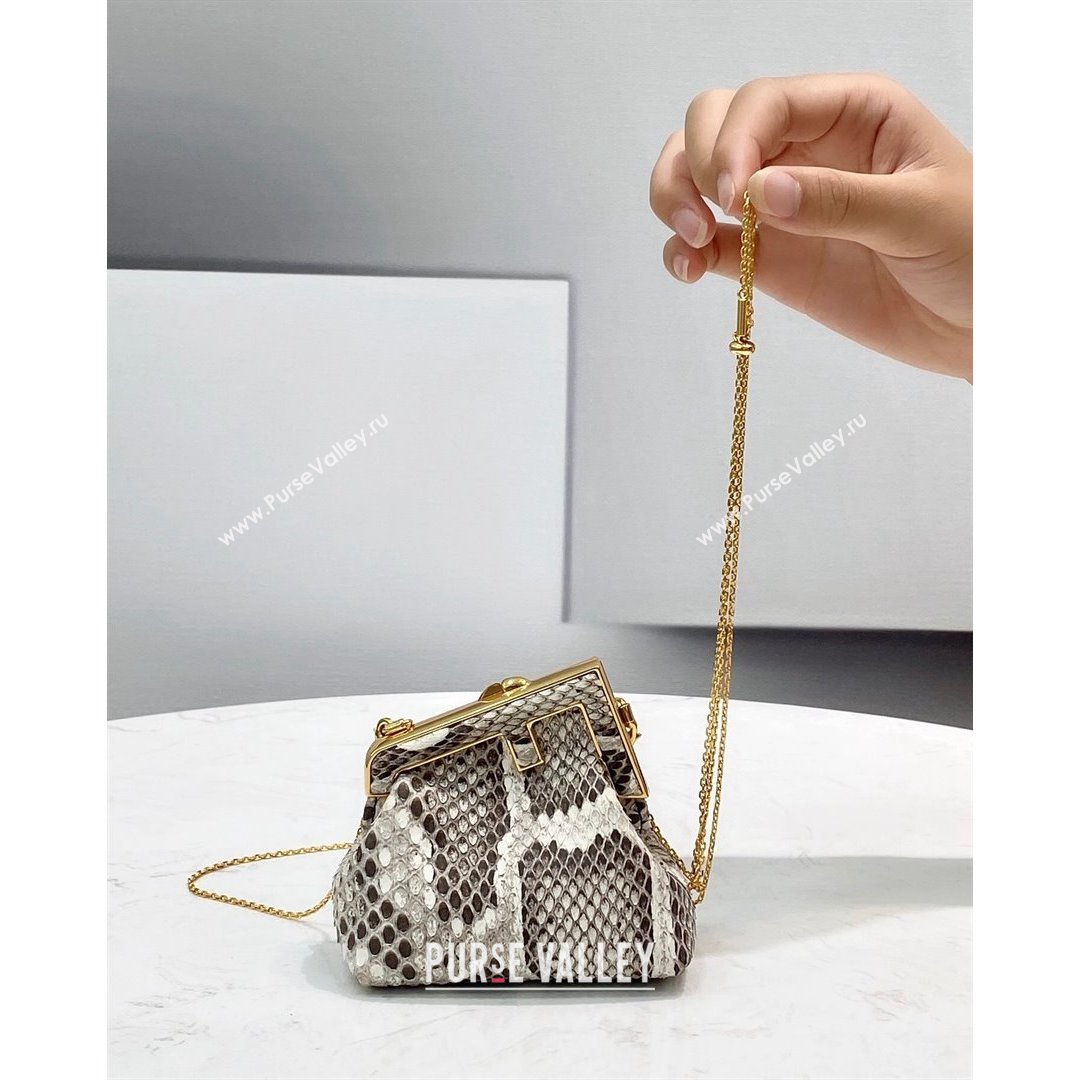 Fendi First Nano Bag Charm in Grey Snakeskin Leather 2021 80018S (CL-21090435)