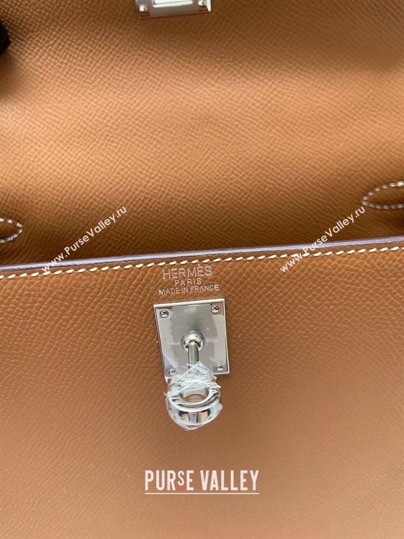 Hermes Kelly 25/28/32cm Bag in Original Epsom Leather Brown/Silver 2024 (Handmand) (M-24021922)