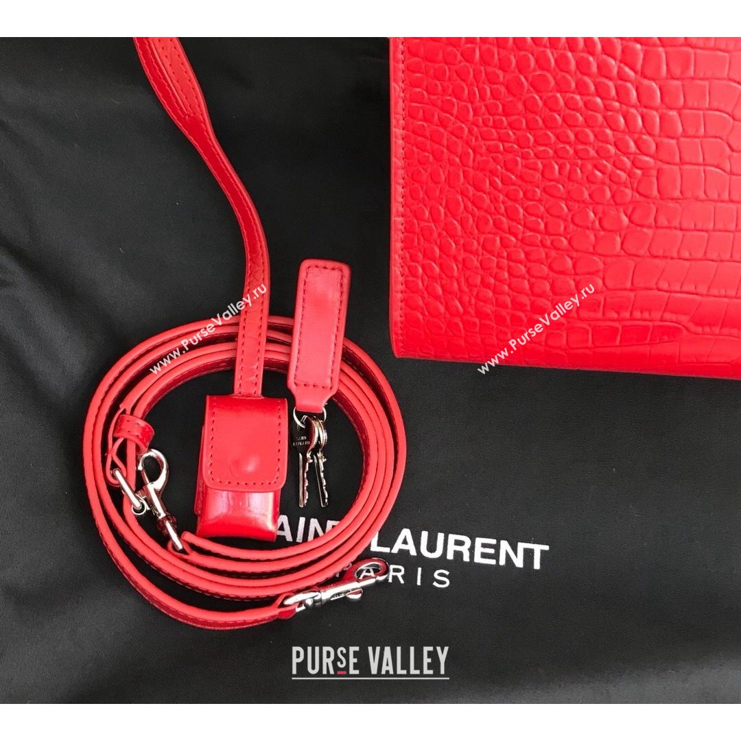 Saint Laurent Classic Baby Sac De Jour Bag in Embossed Crocodile Leather Red 2021 (YID-210827058)