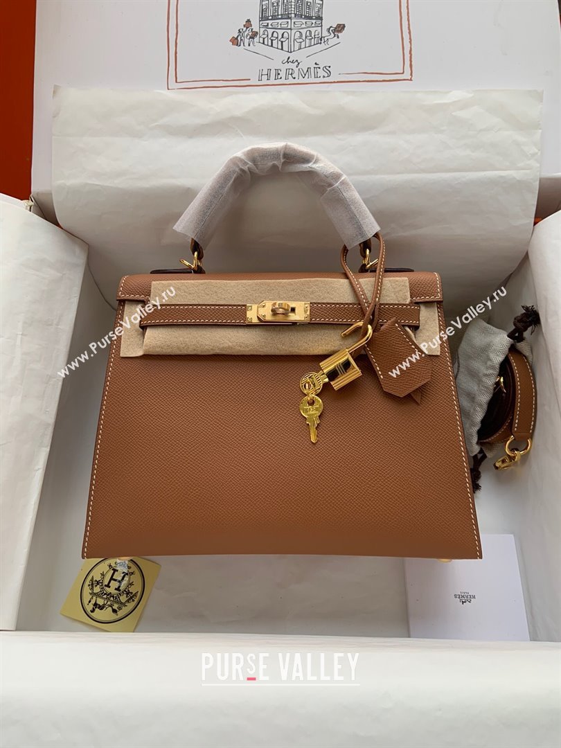 Hermes Kelly 25/28/32cm Bag in Original Epsom Leather Brown/Gold 2024 (Handmand) (M-24021923)