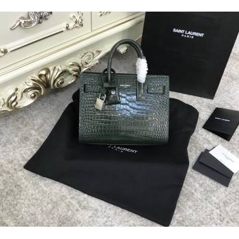 Saint Laurent Classic Nano Sac De Jour Bag in Embossed Crocodile Leather Green 2021 (YID-210827059)