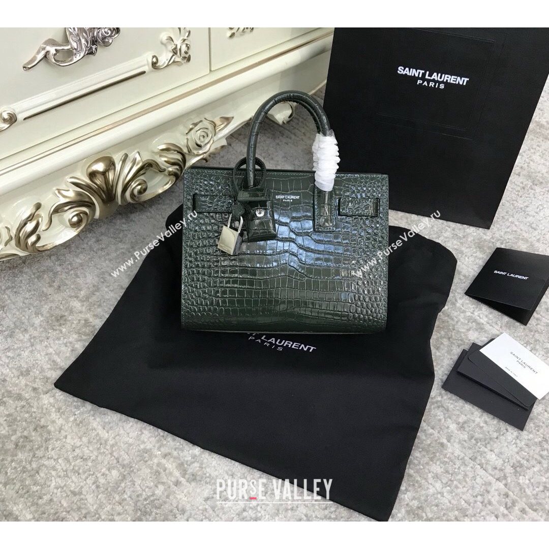 Saint Laurent Classic Nano Sac De Jour Bag in Embossed Crocodile Leather Green 2021 (YID-210827059)