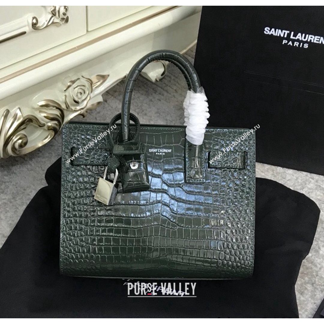 Saint Laurent Classic Nano Sac De Jour Bag in Embossed Crocodile Leather Green 2021 (YID-210827059)