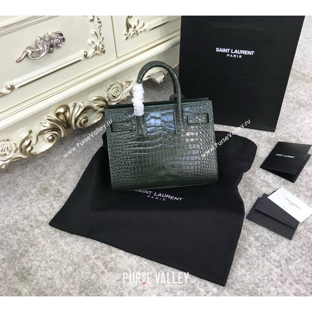 Saint Laurent Classic Nano Sac De Jour Bag in Embossed Crocodile Leather Green 2021 (YID-210827059)