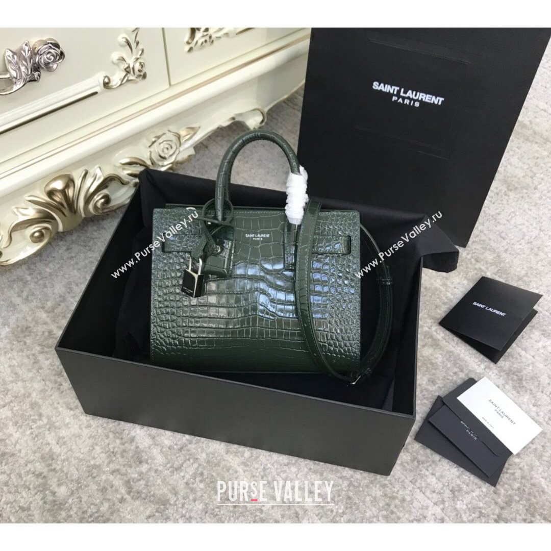 Saint Laurent Classic Nano Sac De Jour Bag in Embossed Crocodile Leather Green 2021 (YID-210827059)