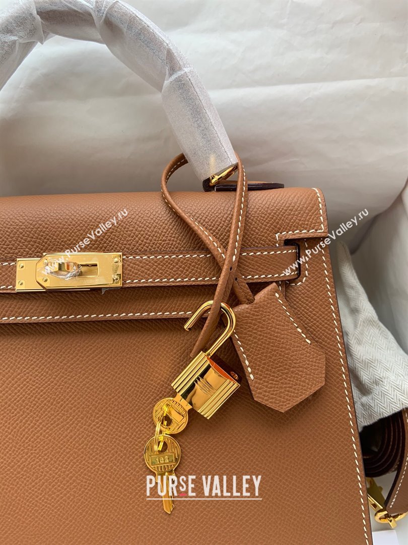 Hermes Kelly 25/28/32cm Bag in Original Epsom Leather Brown/Gold 2024 (Handmand) (M-24021923)