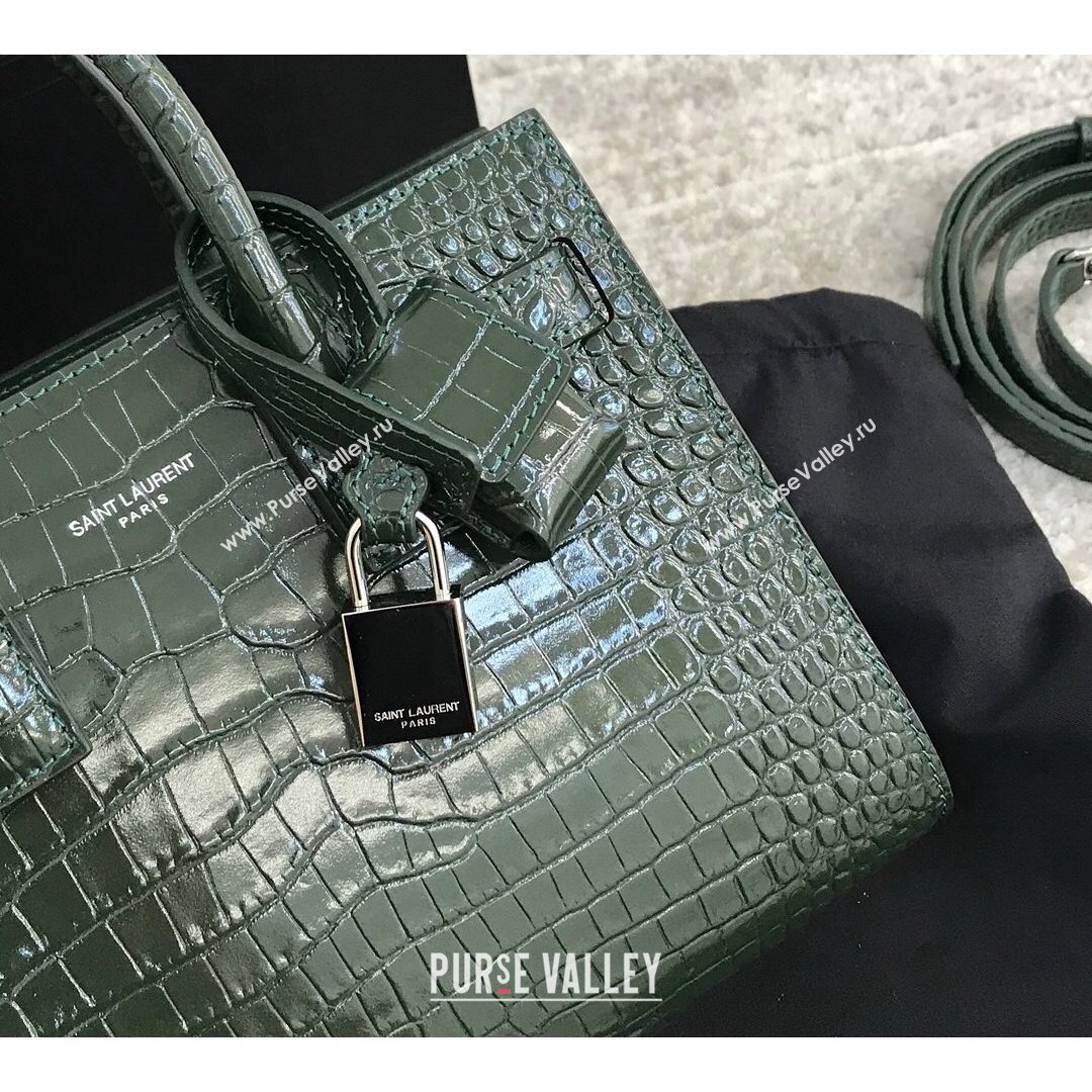 Saint Laurent Classic Nano Sac De Jour Bag in Embossed Crocodile Leather Green 2021 (YID-210827059)