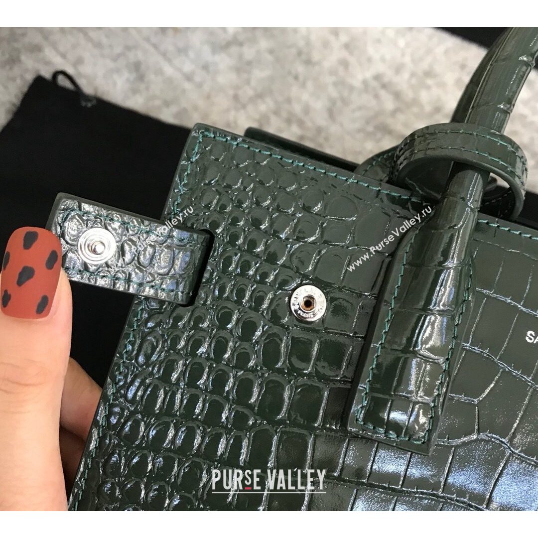 Saint Laurent Classic Nano Sac De Jour Bag in Embossed Crocodile Leather Green 2021 (YID-210827059)