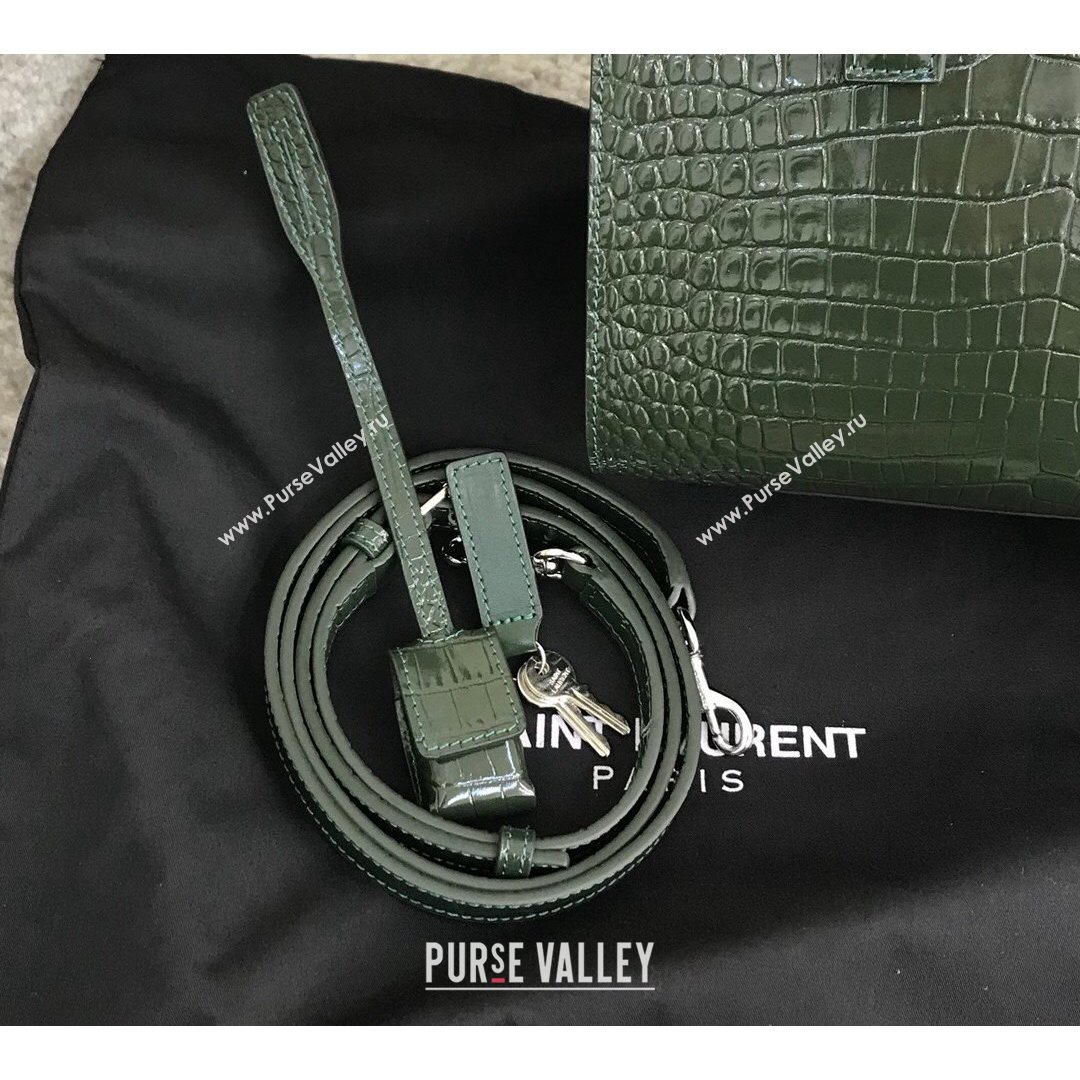 Saint Laurent Classic Nano Sac De Jour Bag in Embossed Crocodile Leather Green 2021 (YID-210827059)