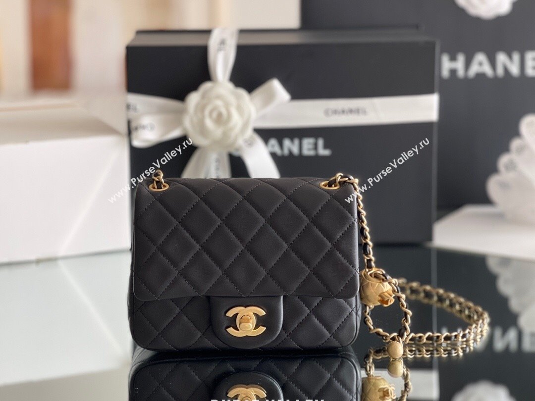 Chanel Lambskin Mini Square Flap Bag with Gold-Tone Metal Ball Chain AS1786 Black 2024 Top Quality (SHUNY-24072218)