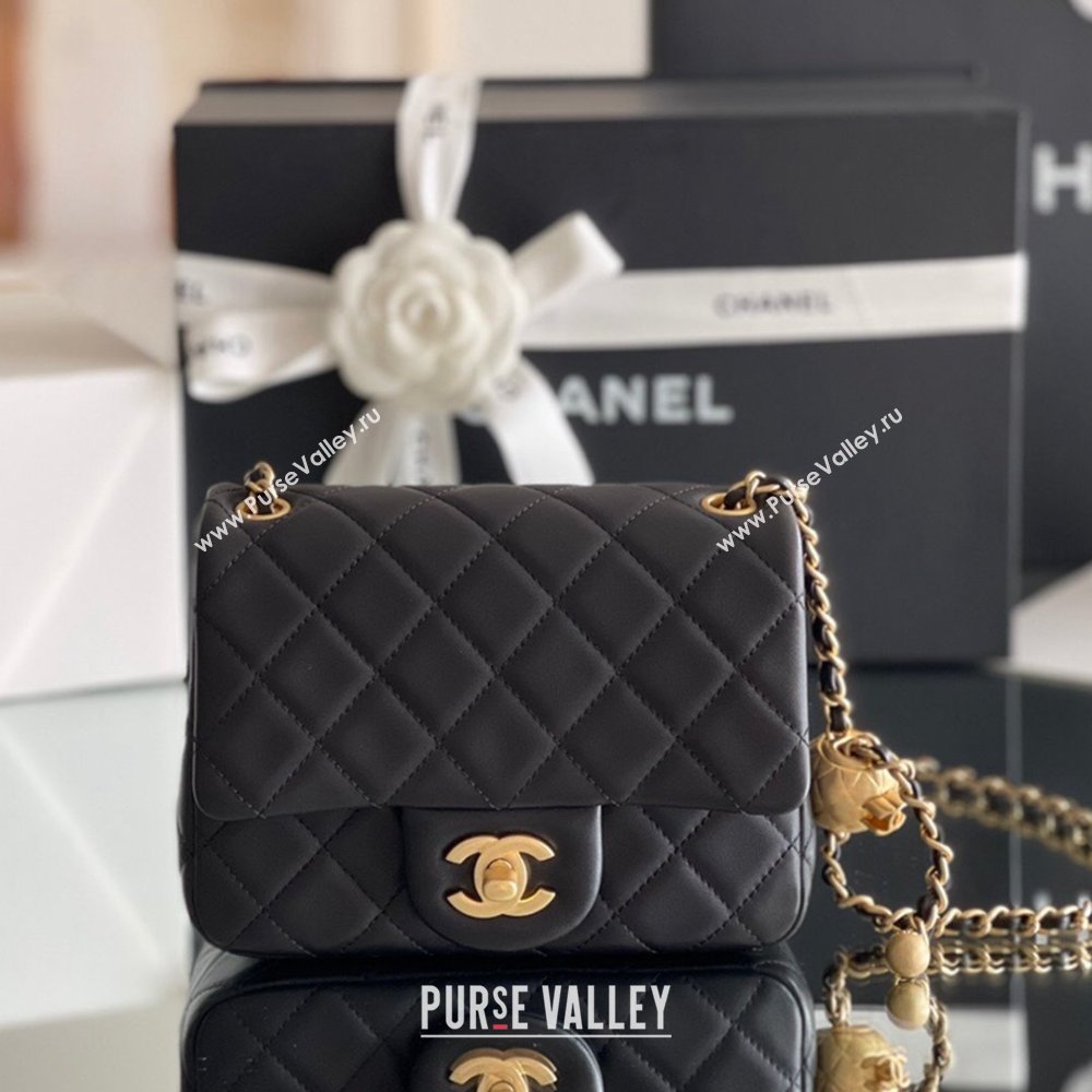 Chanel Lambskin Mini Square Flap Bag with Gold-Tone Metal Ball Chain AS1786 Black 2024 Top Quality (SHUNY-24072218)