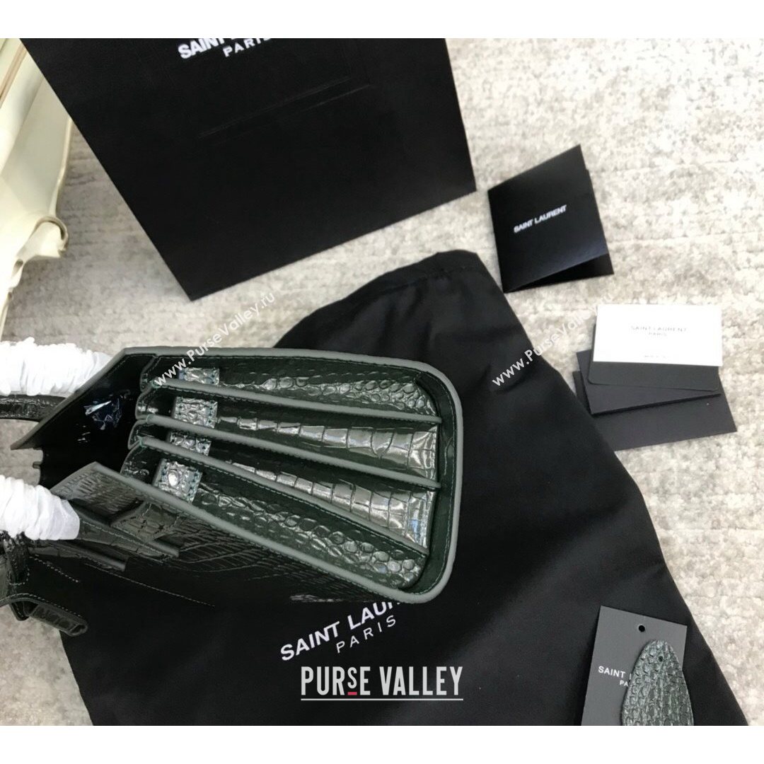Saint Laurent Classic Nano Sac De Jour Bag in Embossed Crocodile Leather Green 2021 (YID-210827059)