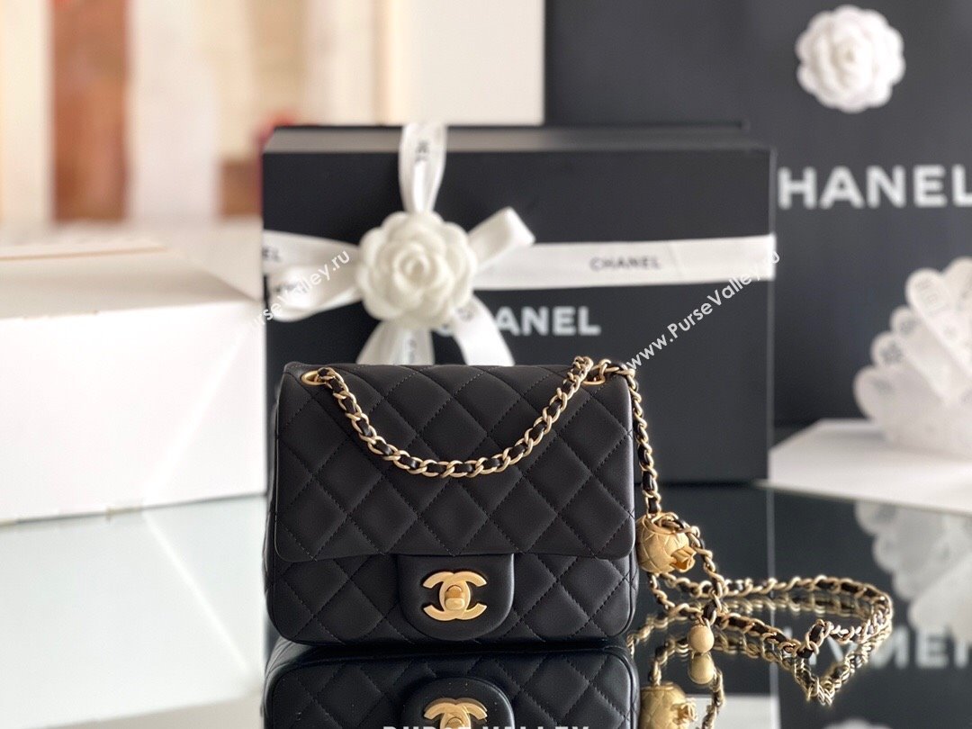 Chanel Lambskin Mini Square Flap Bag with Gold-Tone Metal Ball Chain AS1786 Black 2024 Top Quality (SHUNY-24072218)