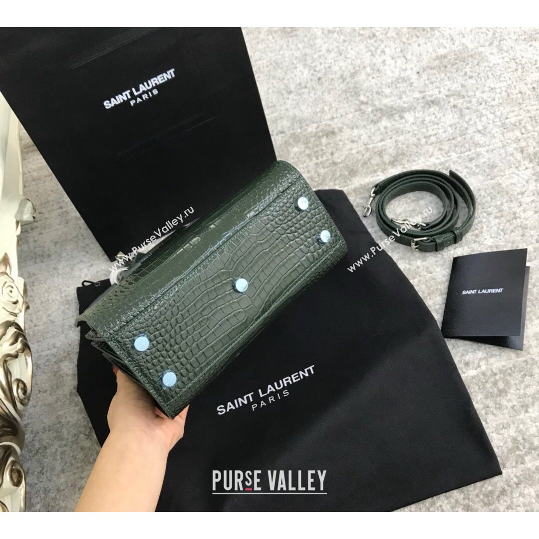 Saint Laurent Classic Nano Sac De Jour Bag in Embossed Crocodile Leather Green 2021 (YID-210827059)