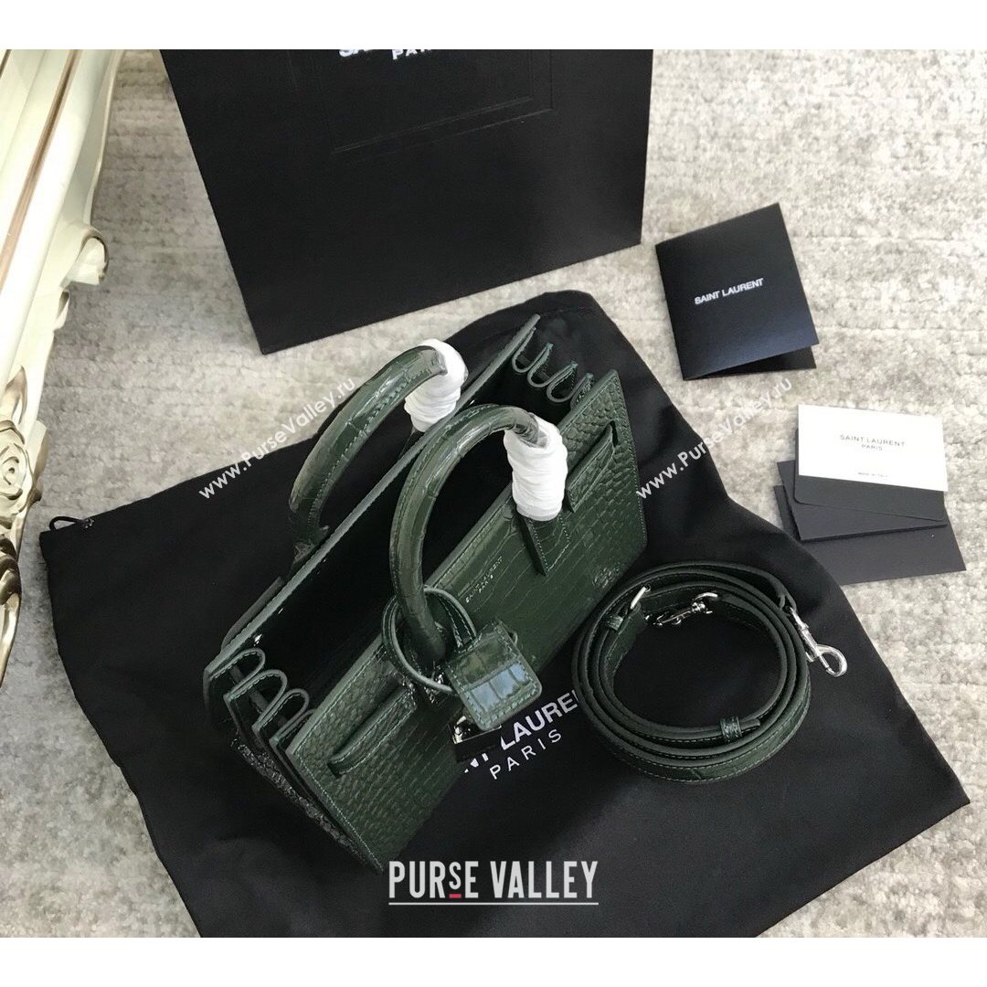 Saint Laurent Classic Nano Sac De Jour Bag in Embossed Crocodile Leather Green 2021 (YID-210827059)