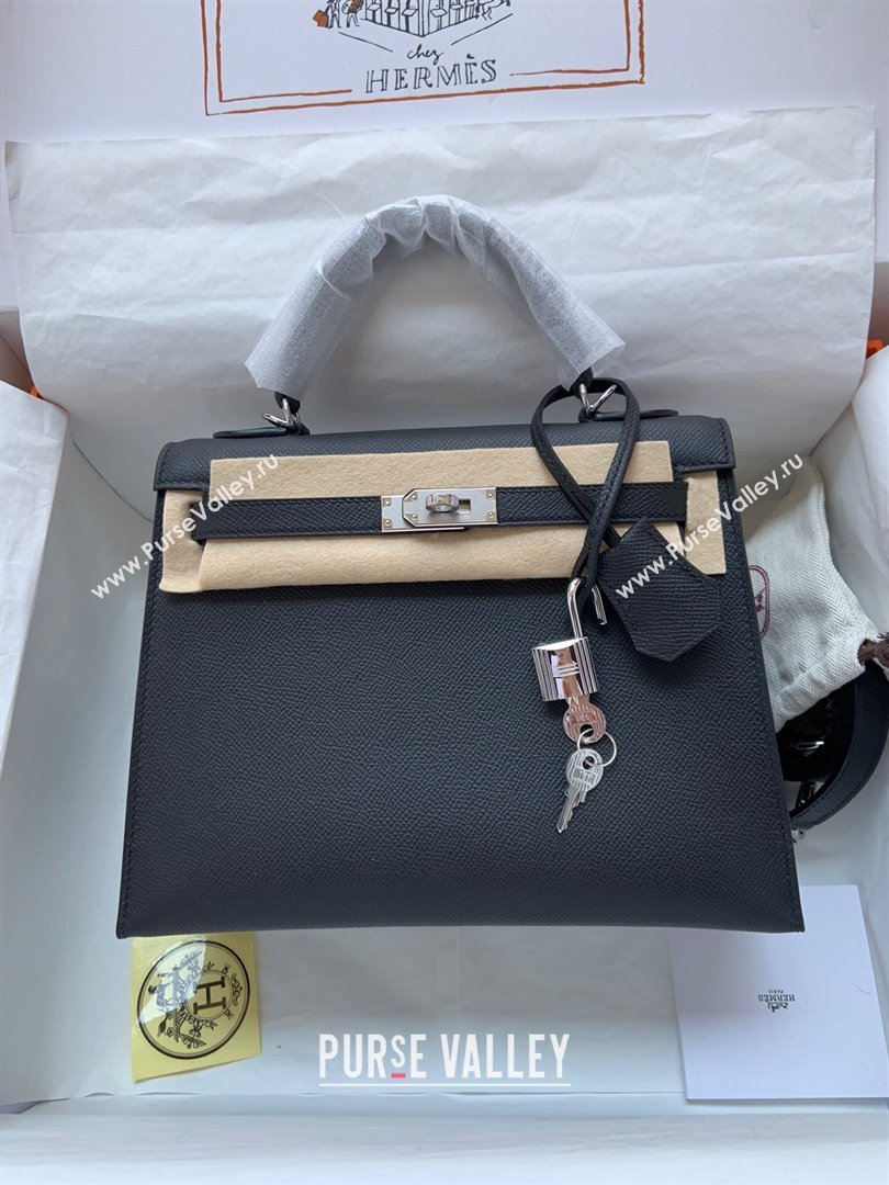 Hermes Kelly 25/28/32cm Bag in Original Epsom Leather Black/Silver 2024 (Handmand) (M-24021925)