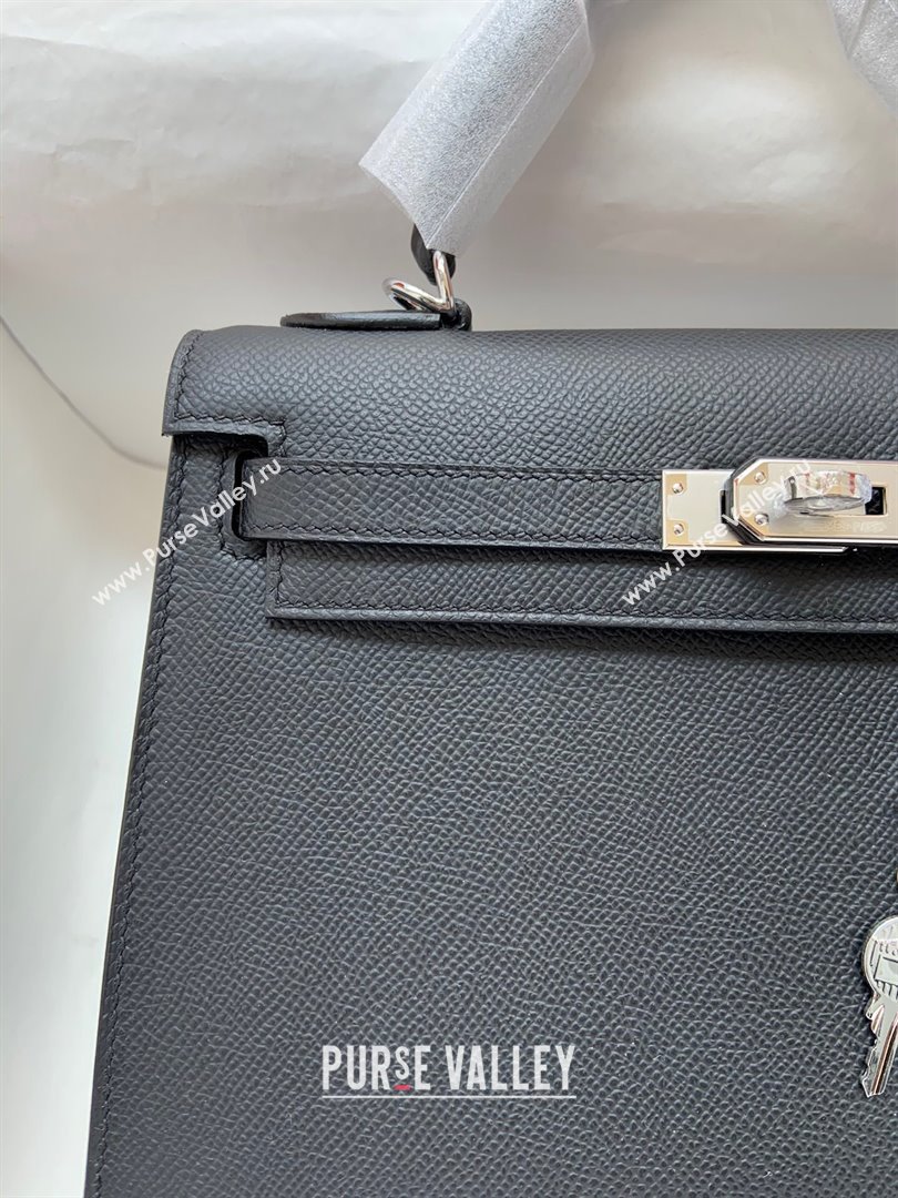 Hermes Kelly 25/28/32cm Bag in Original Epsom Leather Black/Silver 2024 (Handmand) (M-24021925)