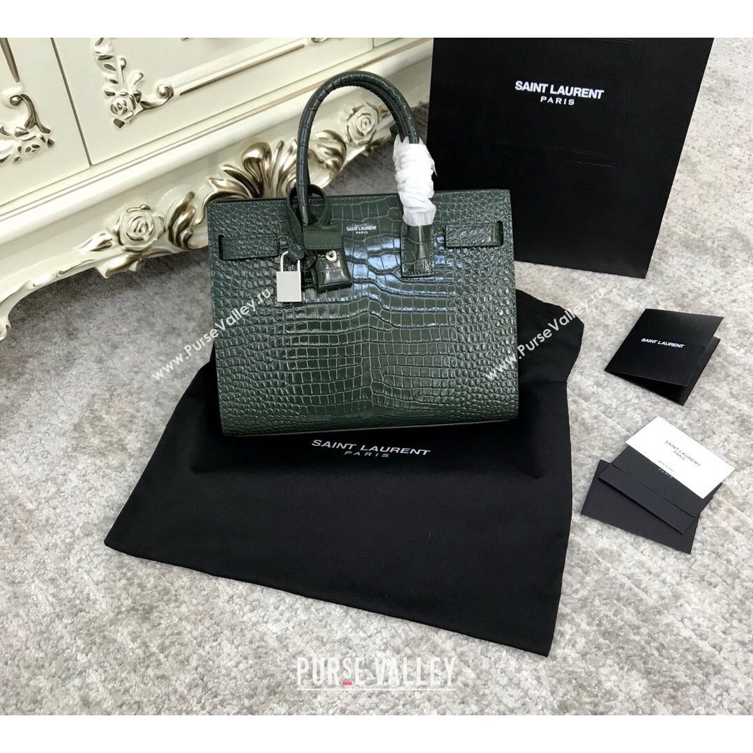 Saint Laurent Classic Baby Sac De Jour Bag in Embossed Crocodile Leather Green 2021 (YID-210827060)
