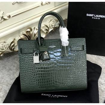 Saint Laurent Classic Baby Sac De Jour Bag in Embossed Crocodile Leather Green 2021 (YID-210827060)