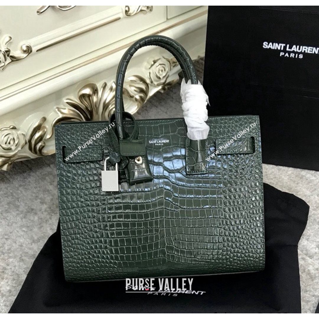 Saint Laurent Classic Baby Sac De Jour Bag in Embossed Crocodile Leather Green 2021 (YID-210827060)